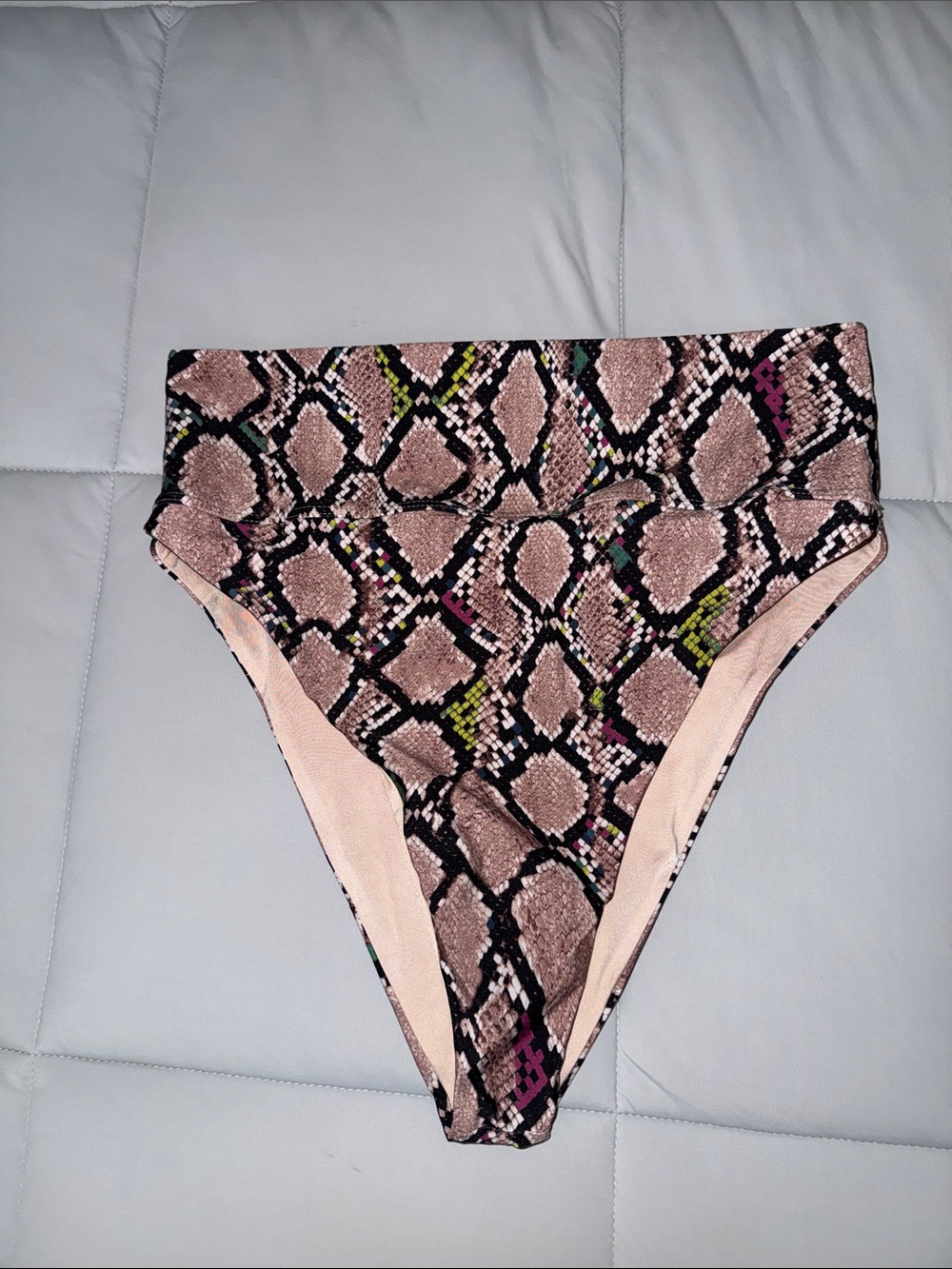 Beach Riot High-Waist Snake Print Bikini Bottom in Beige, Black, Pink, Green